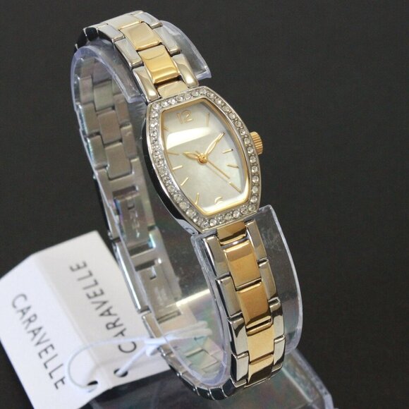 Caravelle Ladies Classic Dress Watch By Bulova Mother Of Pearl With Crystals - Picture 2 of 13